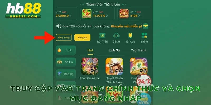 Truy cập vào trang chính thức và chọn mục Đăng Nhập
